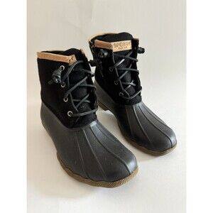 Sperry Women's Saltwater Wool Rain boot  Nylon Duck Boot - Black  size 7.5 NEW